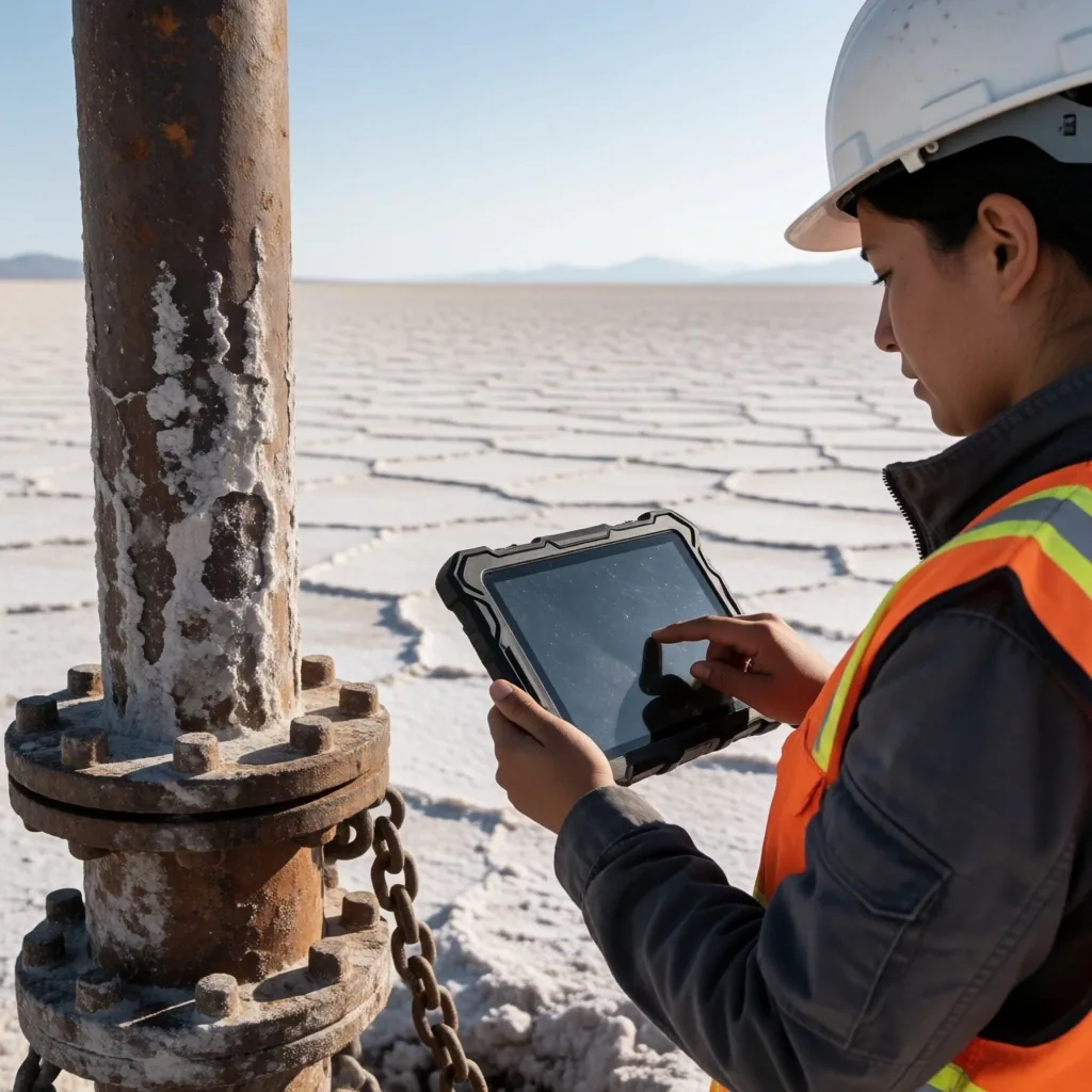 Ingeniero inspectando pozo de extracción de salmueras
